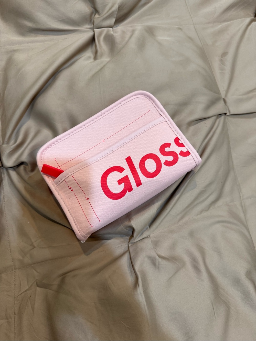 Glossier Pale Pink Pouch with Bright Red Logo